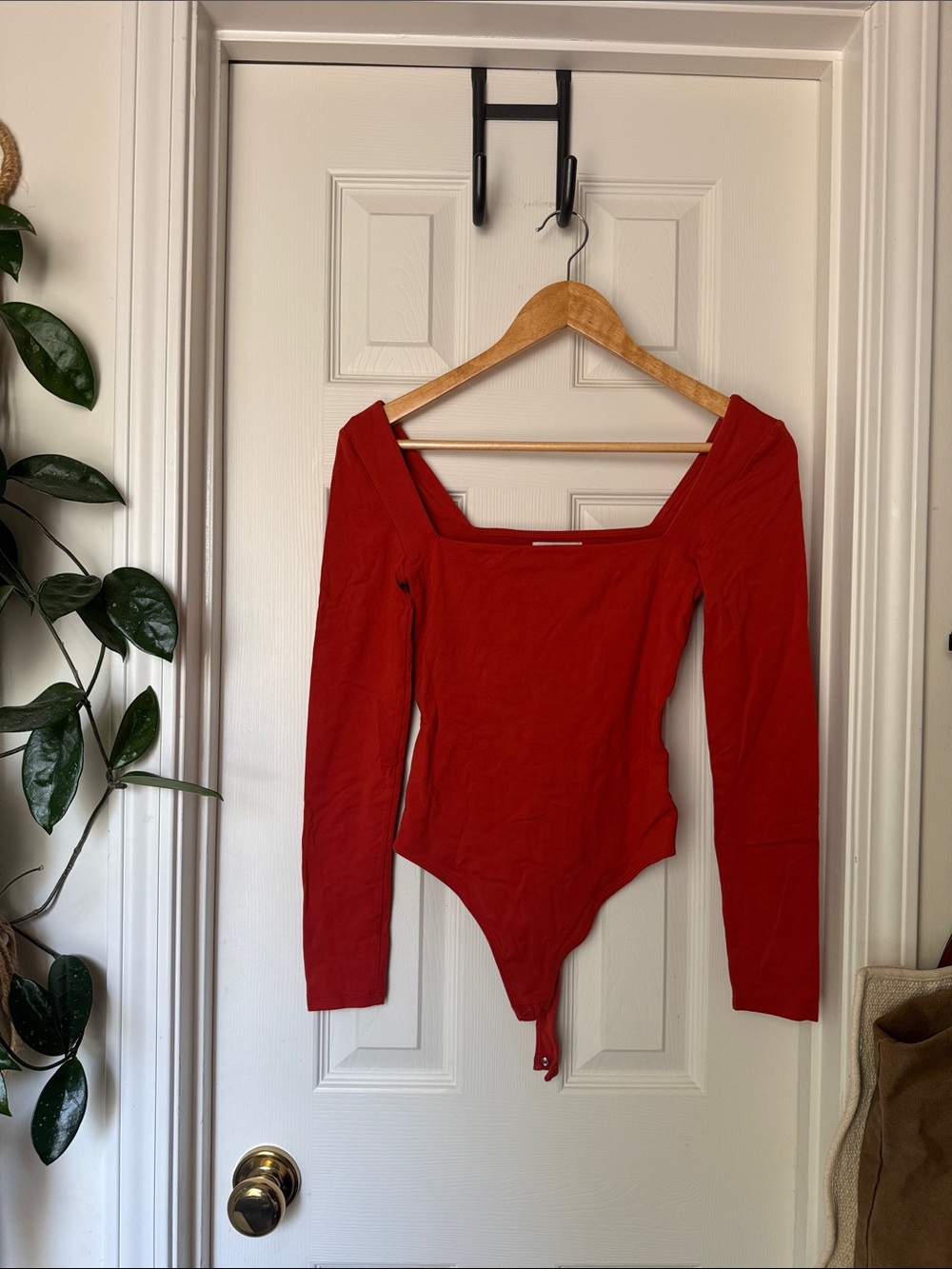 Babaton Orange Square-Neck Long-Sleeve Bodysuit